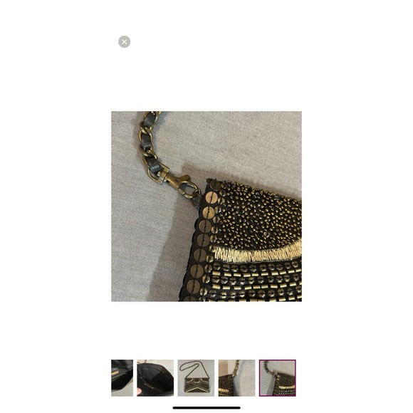 Cleobella Bronze Metal Pieces & Hand Beaded Design Clutch Evening Purse - Picture 7 of 7